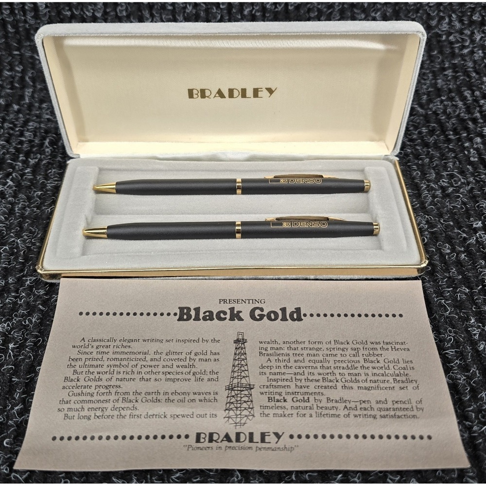 Vtg 80s Bradley Black Gold Pen & Pencil Set w Original Case Black Gold for Denso